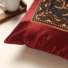 Maroon Kutch Pakko Bherni Hand Embroidery Mashru Silk Cushion Cover