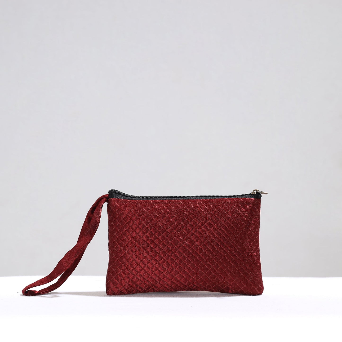 Maroon Kutch Pakko Hand Embroidery Mirror Work Mashru Silk Mobile Pouch