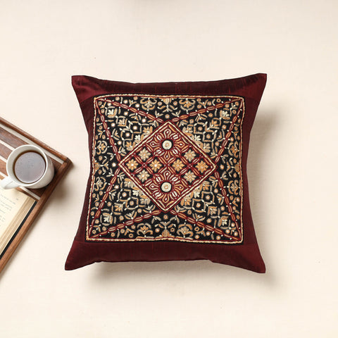 Buy Maroon Kutch Pakko Hand Embroidery Silk Cushion Cover