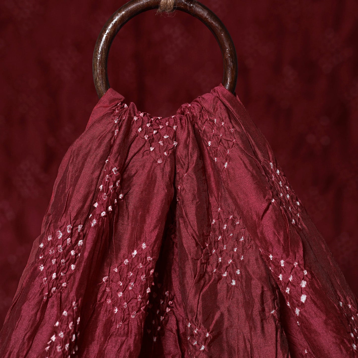 Maroon - kutch tie-dye chanderi silk bandhani fabric 11