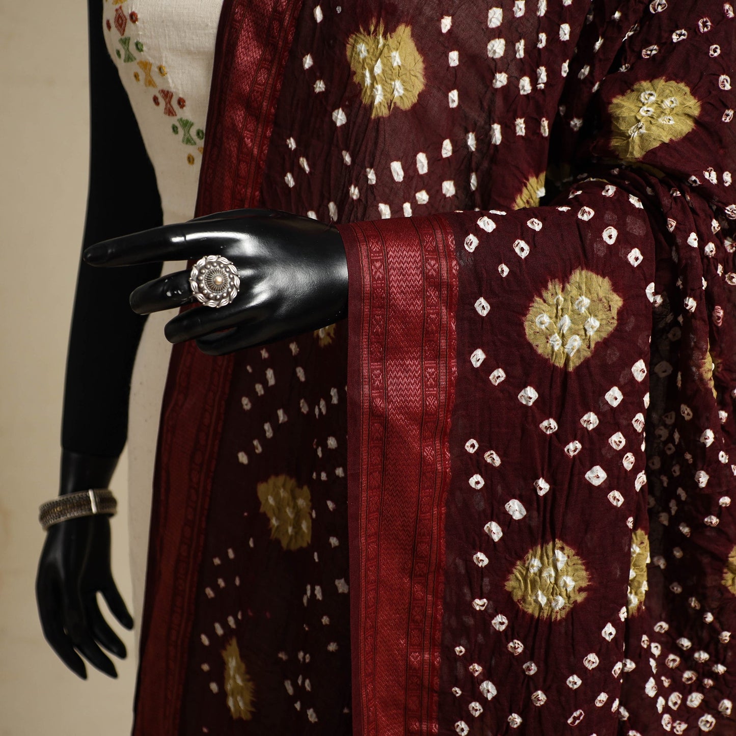 Maroon - kutch tie-dye cotton bandhani dupatta with border