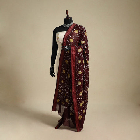 Maroon - kutch tie-dye cotton bandhani dupatta with border