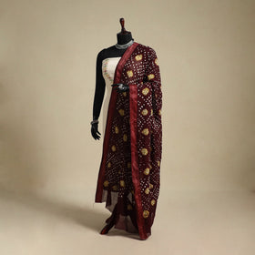 Maroon - kutch tie-dye cotton bandhani dupatta with border