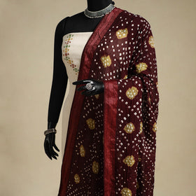 Maroon - kutch tie-dye cotton bandhani dupatta with border