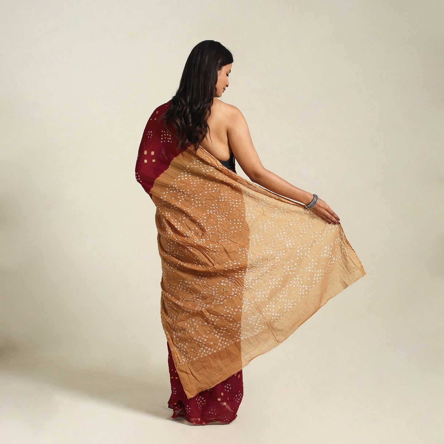 Maroon Kutch Tie-Dye Cotton Bandhani Saree