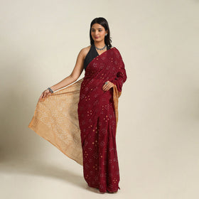 Maroon Kutch Tie-Dye Cotton Bandhani Saree