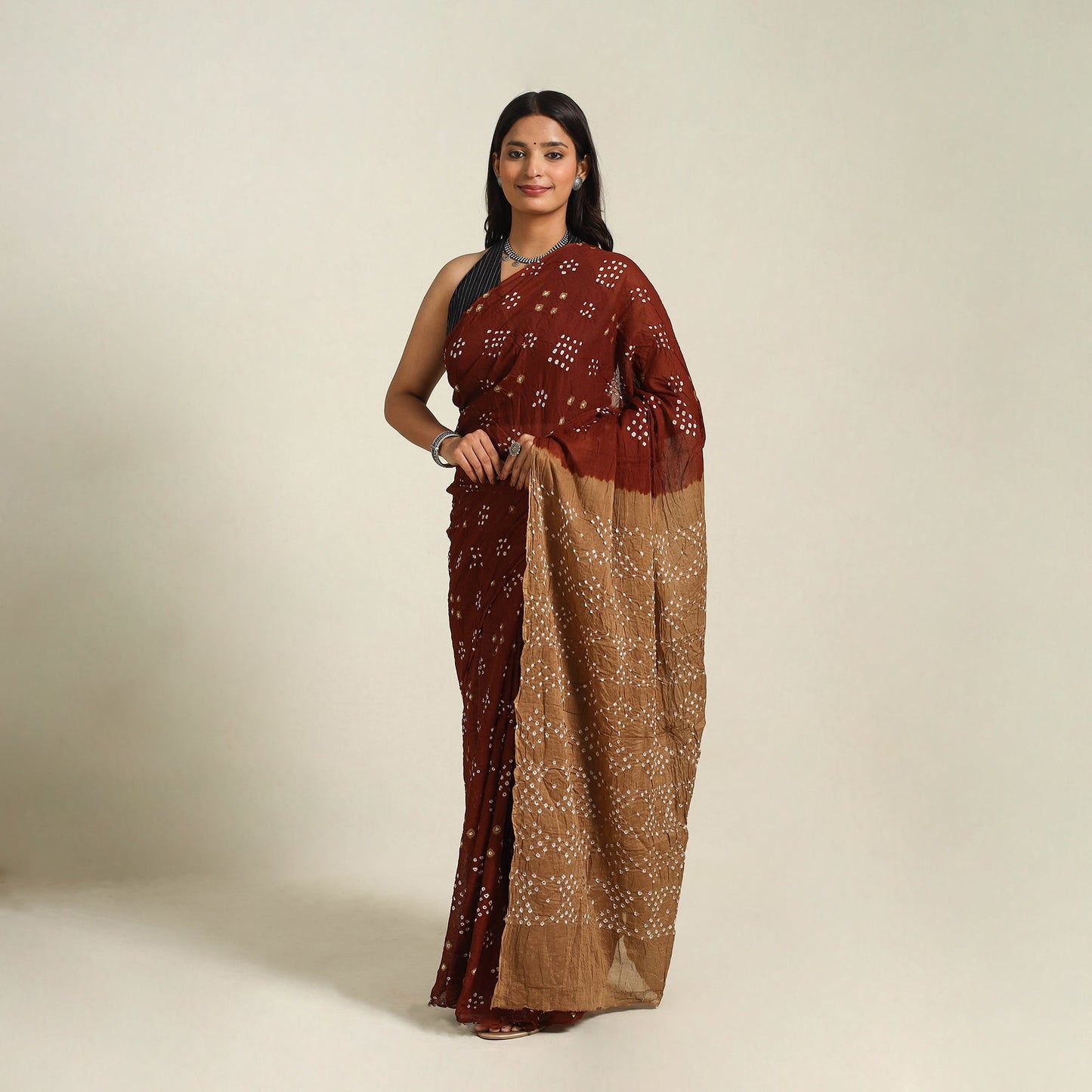 Maroon Kutch Tie-Dye Cotton Bandhani Saree