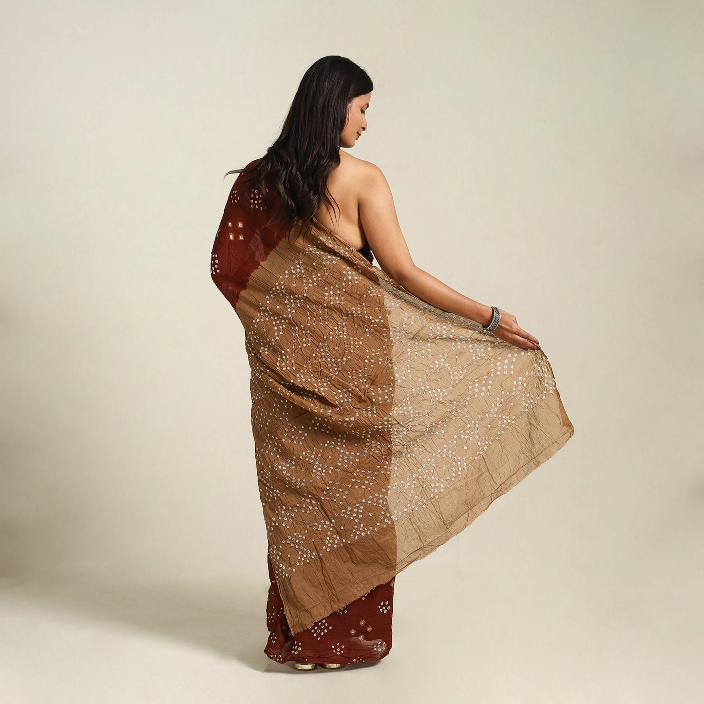 Maroon Kutch Tie-Dye Cotton Bandhani Saree