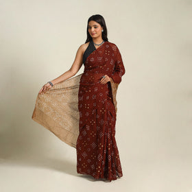 Maroon Kutch Tie-Dye Cotton Bandhani Saree