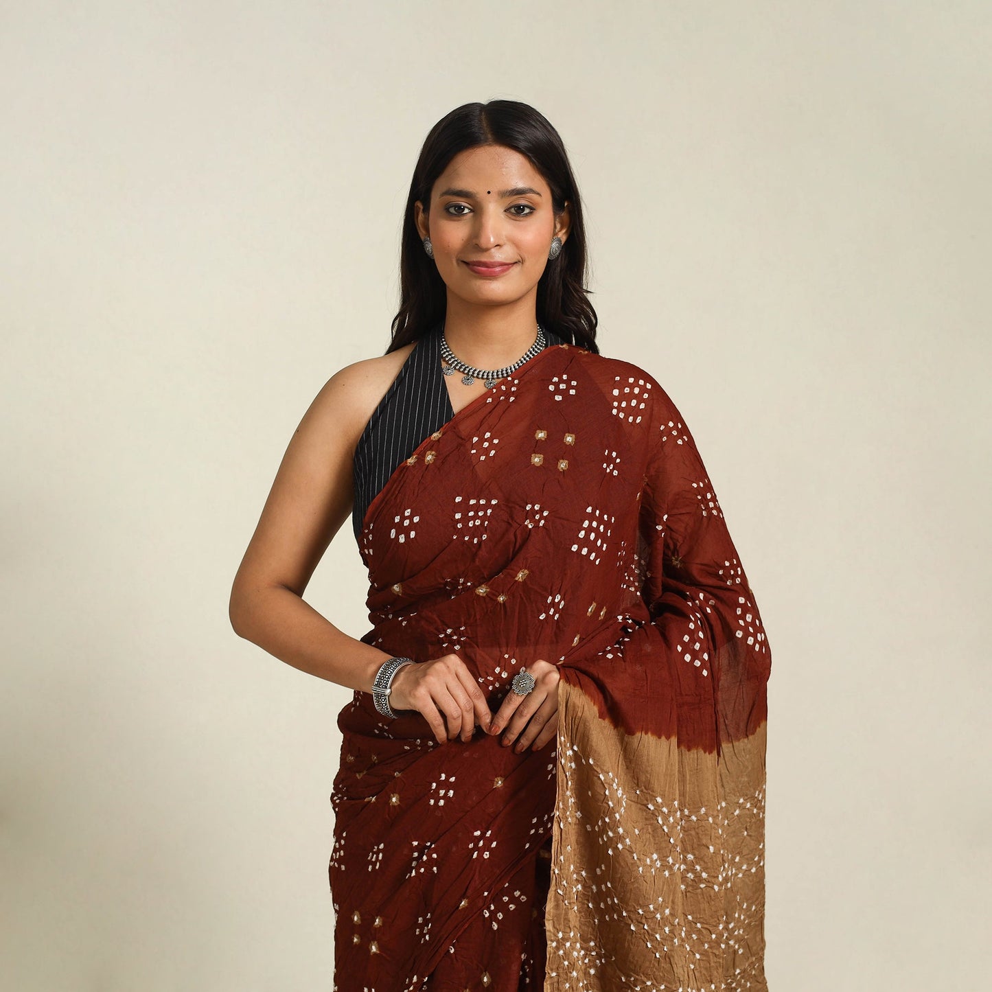 Maroon Kutch Tie-Dye Cotton Bandhani Saree