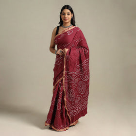Maroon Kutch Tie-Dye Cotton Bandhani Saree