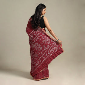 Maroon Kutch Tie-Dye Cotton Bandhani Saree