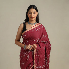 Maroon Kutch Tie-Dye Cotton Bandhani Saree