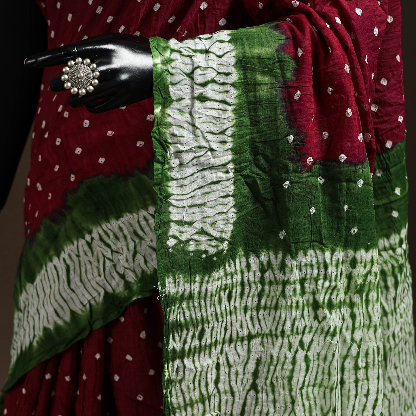 Maroon - kutch tie-dye cotton bandhani saree 87