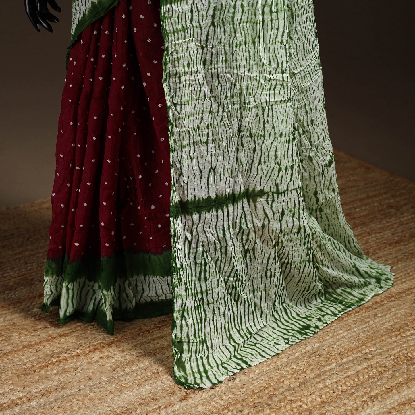 Maroon - kutch tie-dye cotton bandhani saree 87