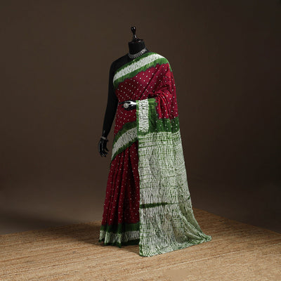 Maroon - kutch tie-dye cotton bandhani saree 87