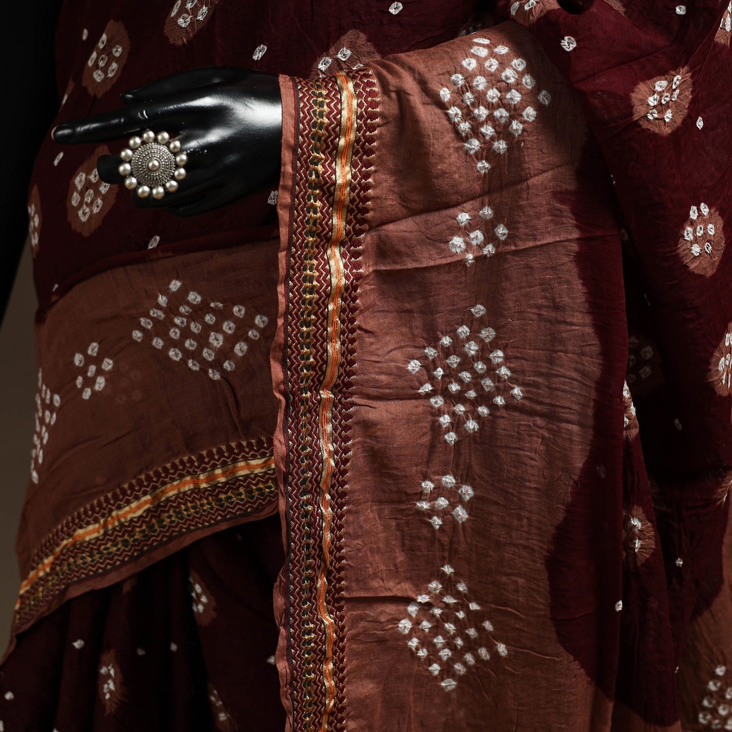 Maroon - kutch tie-dye cotton bandhani saree with blouse 06