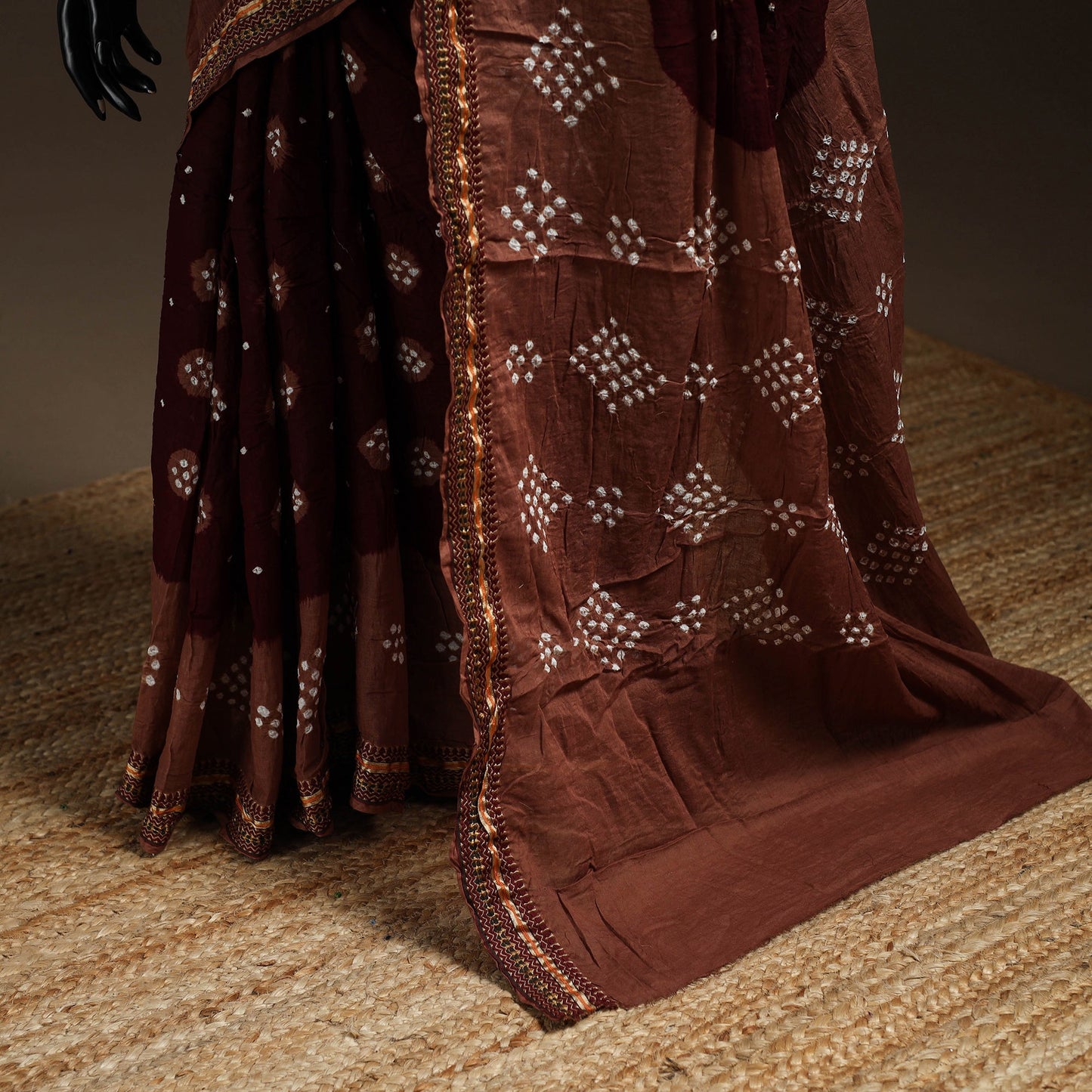 Maroon - kutch tie-dye cotton bandhani saree with blouse 06