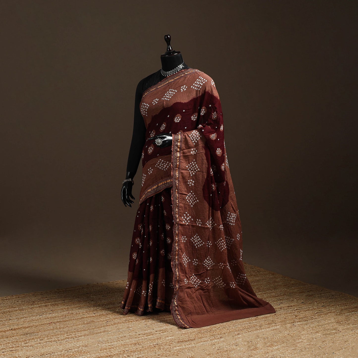 Maroon - kutch tie-dye cotton bandhani saree with blouse 06