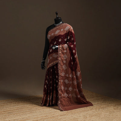Maroon - kutch tie-dye cotton bandhani saree with blouse 06