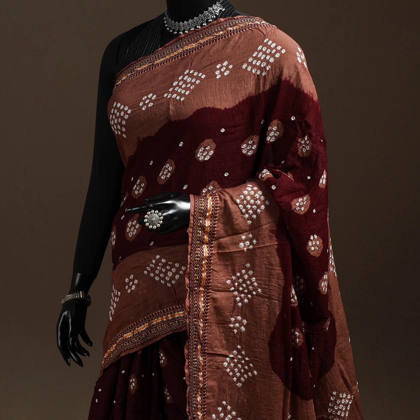Maroon - kutch tie-dye cotton bandhani saree with blouse 06