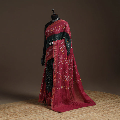 Kutch tie-dye cotton bandhani saree with blouse piece 11