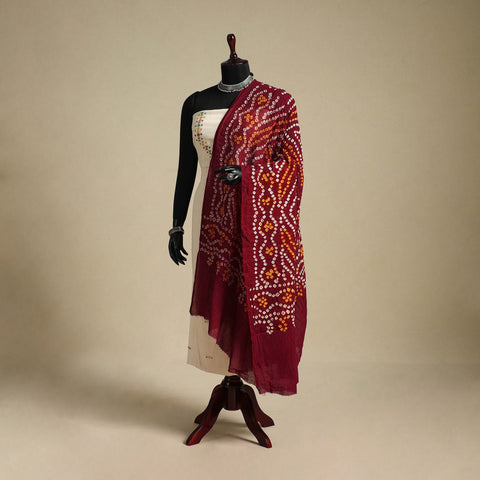 Maroon - kutch tie-dye mul cotton bandhani dupatta 18