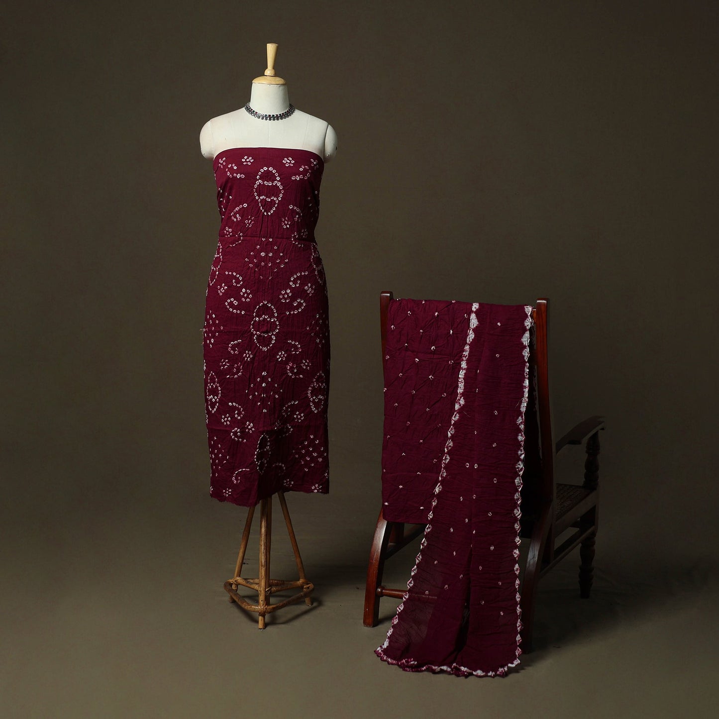 Kutch tie-dye satin cotton bandhani 3pc unstitched dress