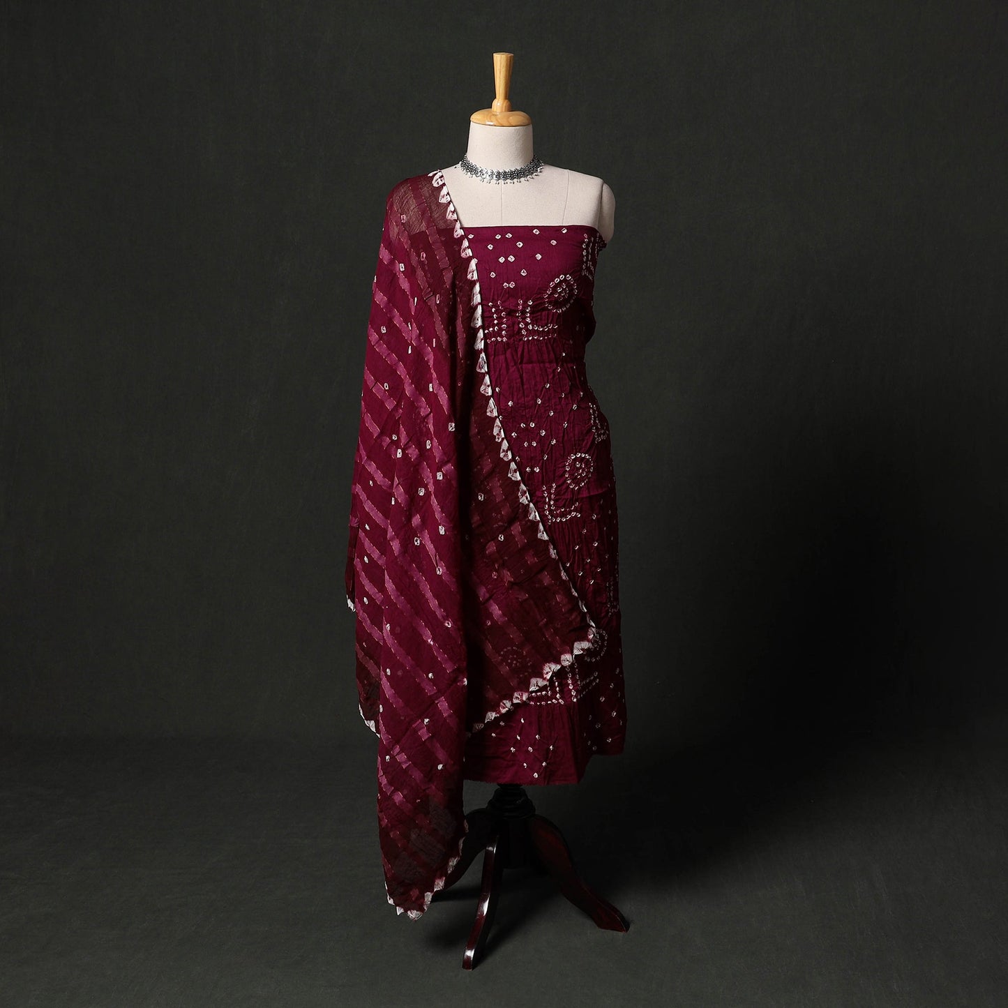 Kutch tie-dye satin cotton bandhani 3pc unstitched dress
