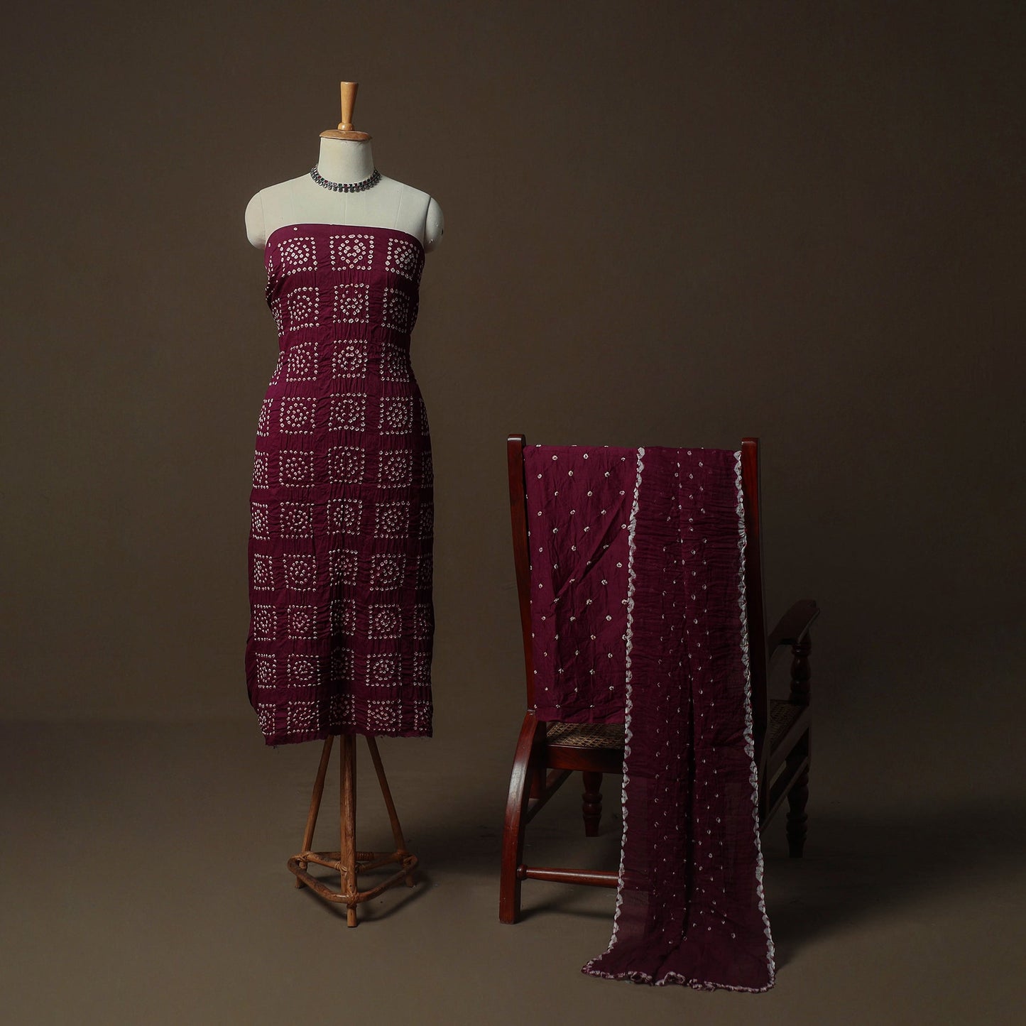 Kutch tie-dye satin cotton bandhani 3pc unstitched dress