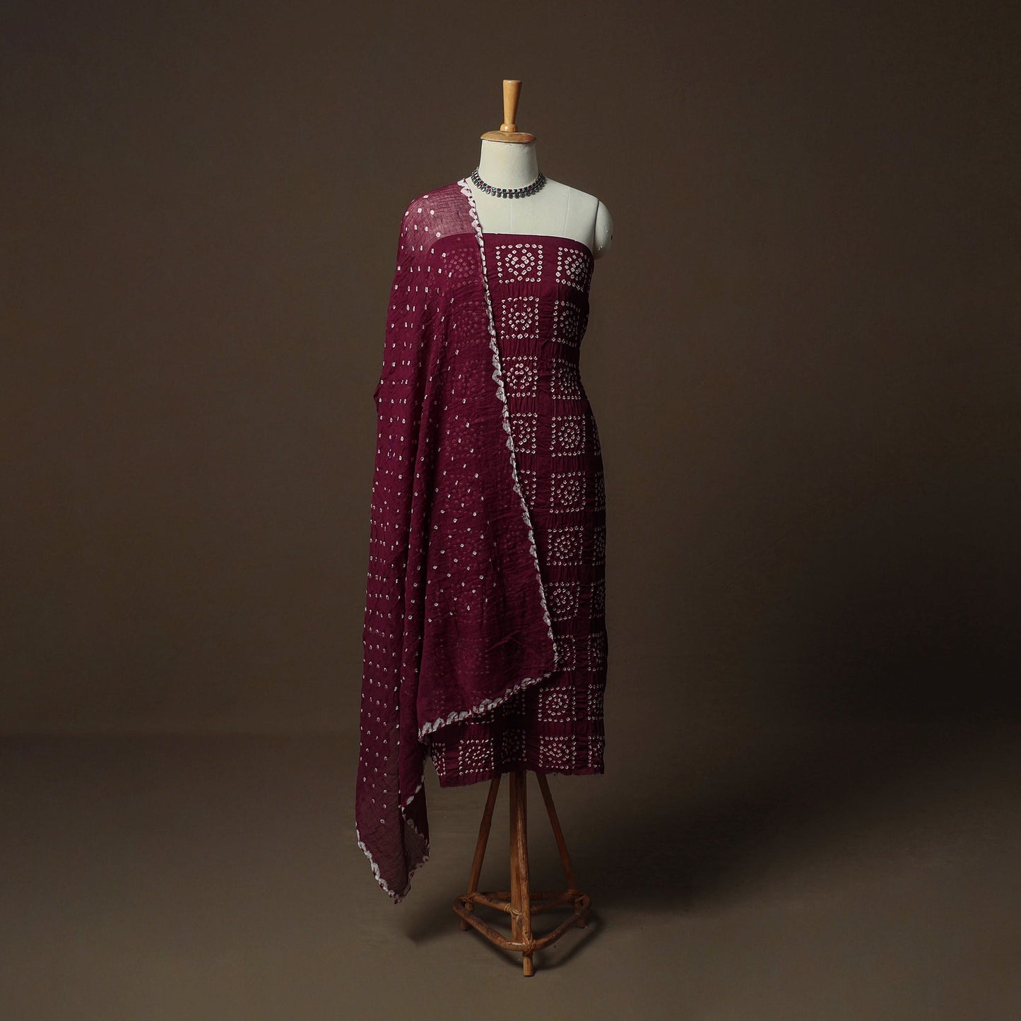 Kutch tie-dye satin cotton bandhani 3pc unstitched dress