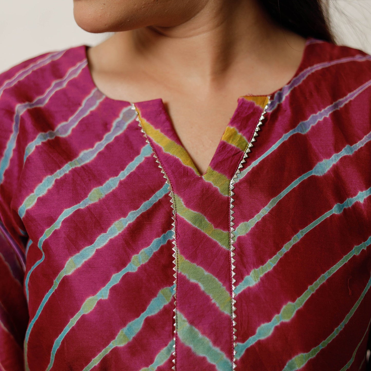 Maroon - leheriya tie-dye chanderi silk long straight kurta