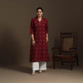 A-line cotton hand embroidered jacquard kurta for women 04