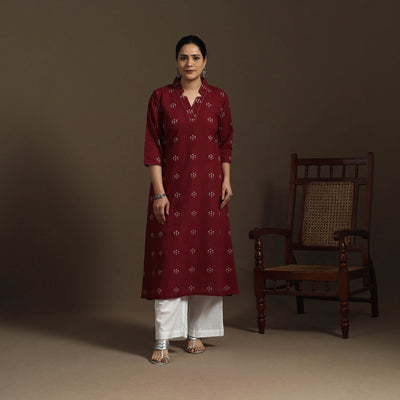 A-line cotton hand embroidered jacquard kurta for women 04