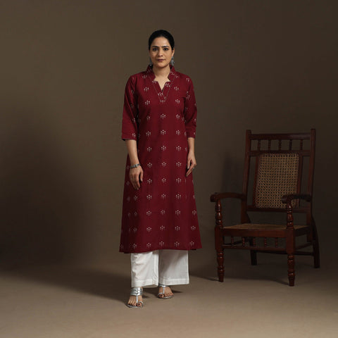A-line cotton hand embroidered jacquard kurta for women 04