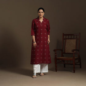 A-line cotton hand embroidered jacquard kurta for women 04