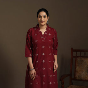 A-line cotton hand embroidered jacquard kurta for women 04