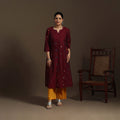 A-line cotton hand embroidered jacquard kurta for women 24