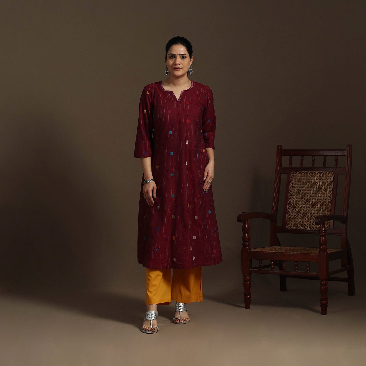 A-line cotton hand embroidered jacquard kurta for women 24