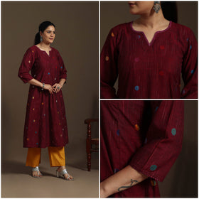 A-line cotton hand embroidered jacquard kurta for women 24