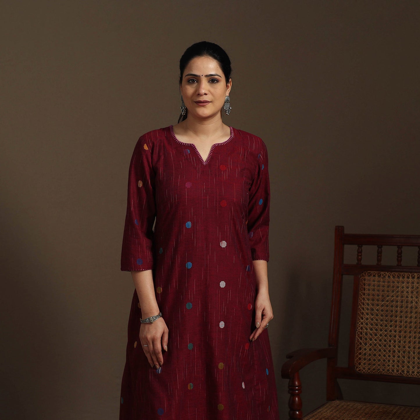 A-line cotton hand embroidered jacquard kurta for women 24