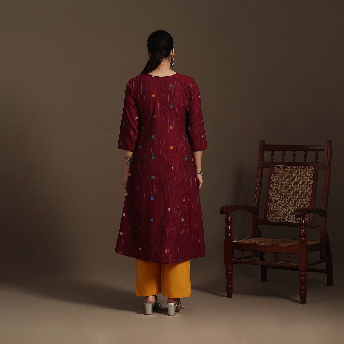 A-line cotton hand embroidered jacquard kurta for women 24