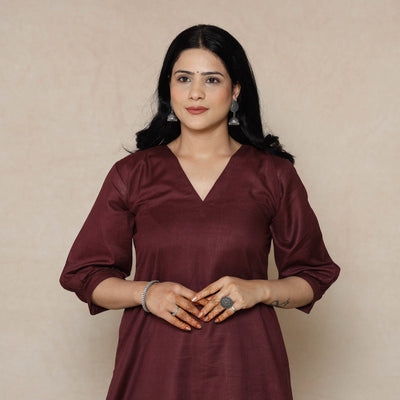  Dark purple Linen Viscose Plain Long Kurta for Women