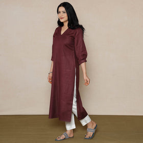  Dark purple Linen Viscose Plain Long Kurta for Women