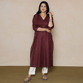  Dark purple Linen Viscose Plain Long Kurta for Women