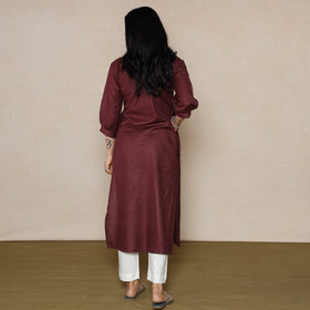  Dark purple Linen Viscose Plain Long Kurta for Women