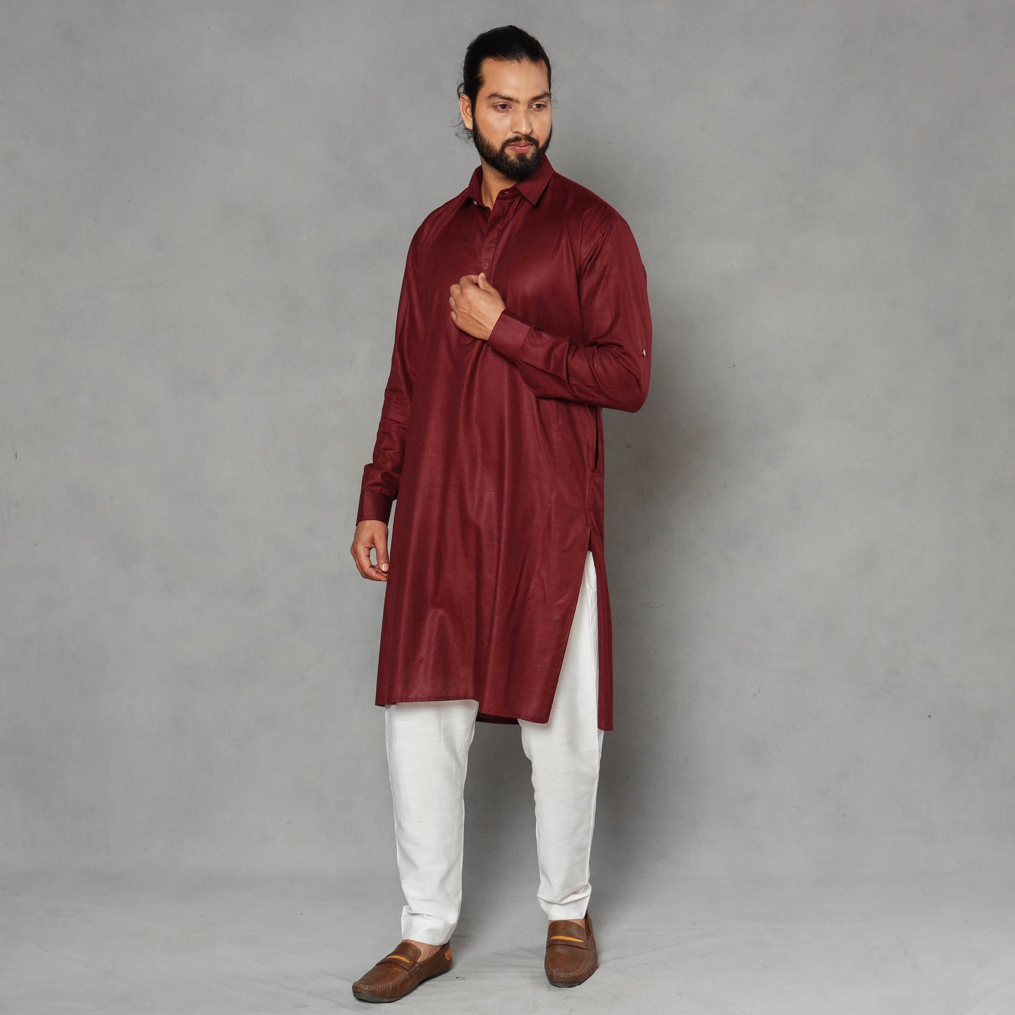 Buy Linen Viscose Plain Men Long Pathani Kurta Online at iTokri.com