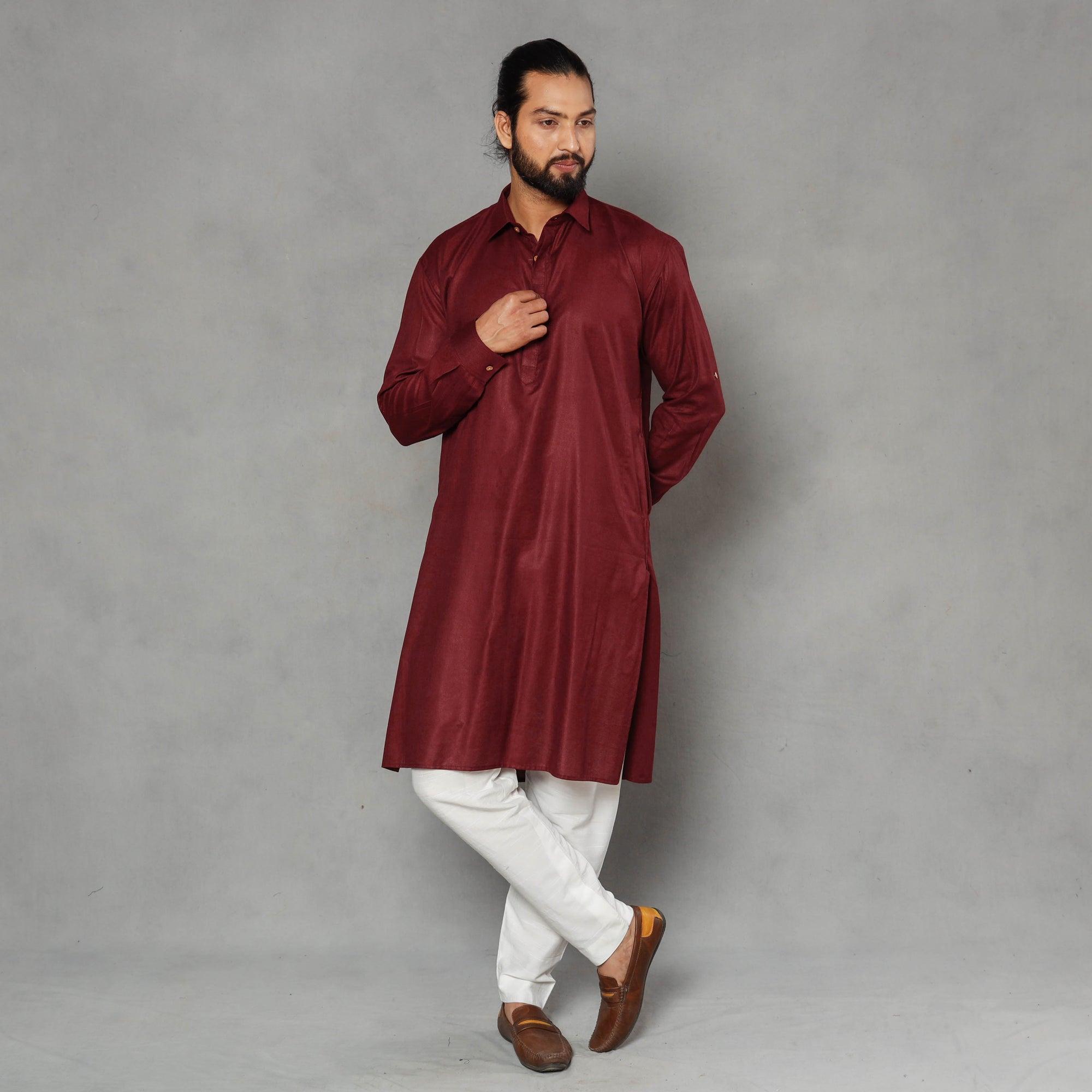 Buy Linen Viscose Plain Men Long Pathani Kurta Online at iTokri.com
