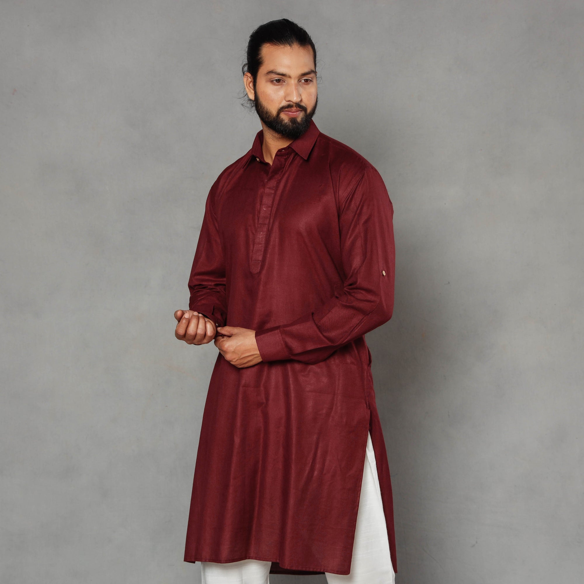 Buy Linen Viscose Plain Men Long Pathani Kurta Online at iTokri.com