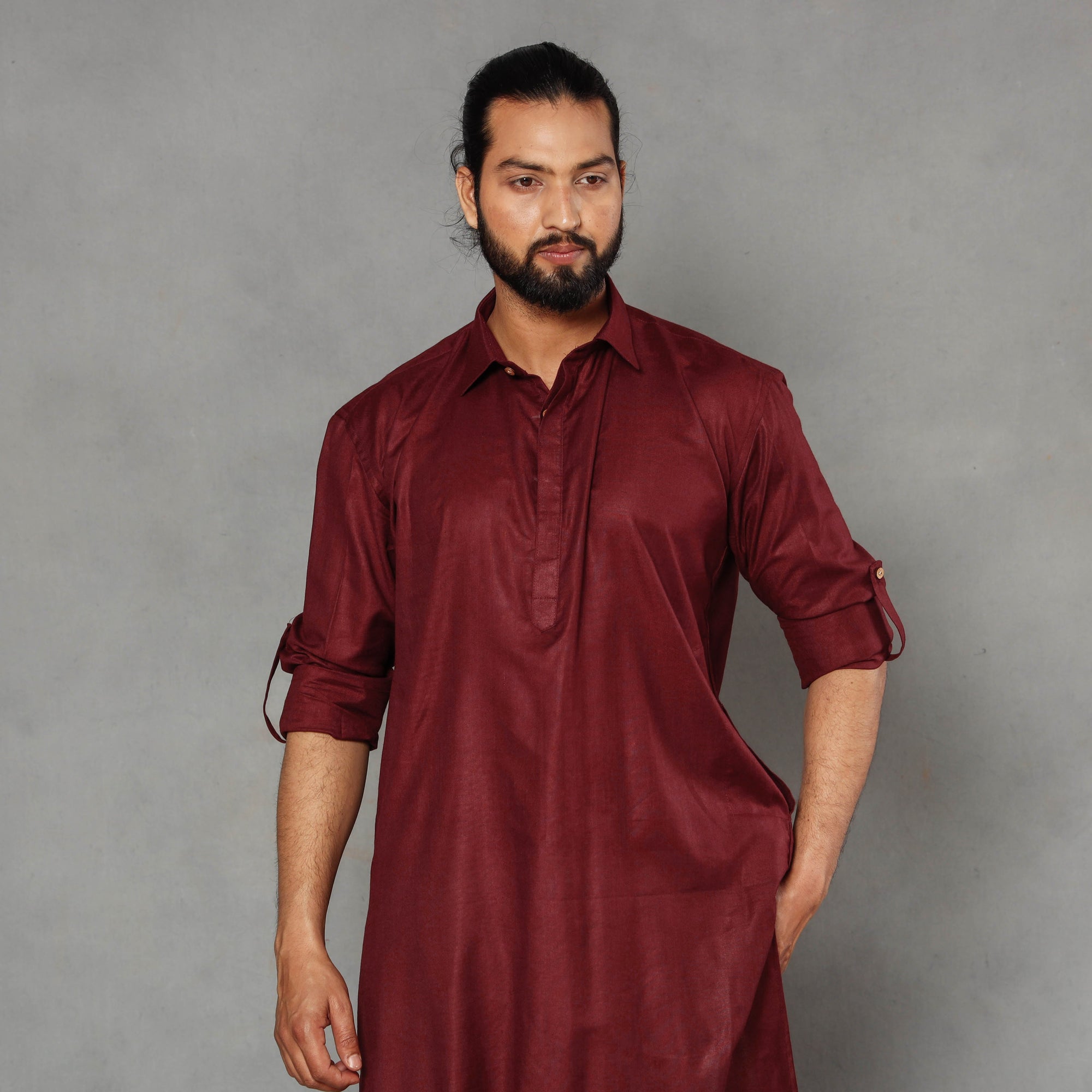 Buy Linen Viscose Plain Men Long Pathani Kurta Online at iTokri.com
